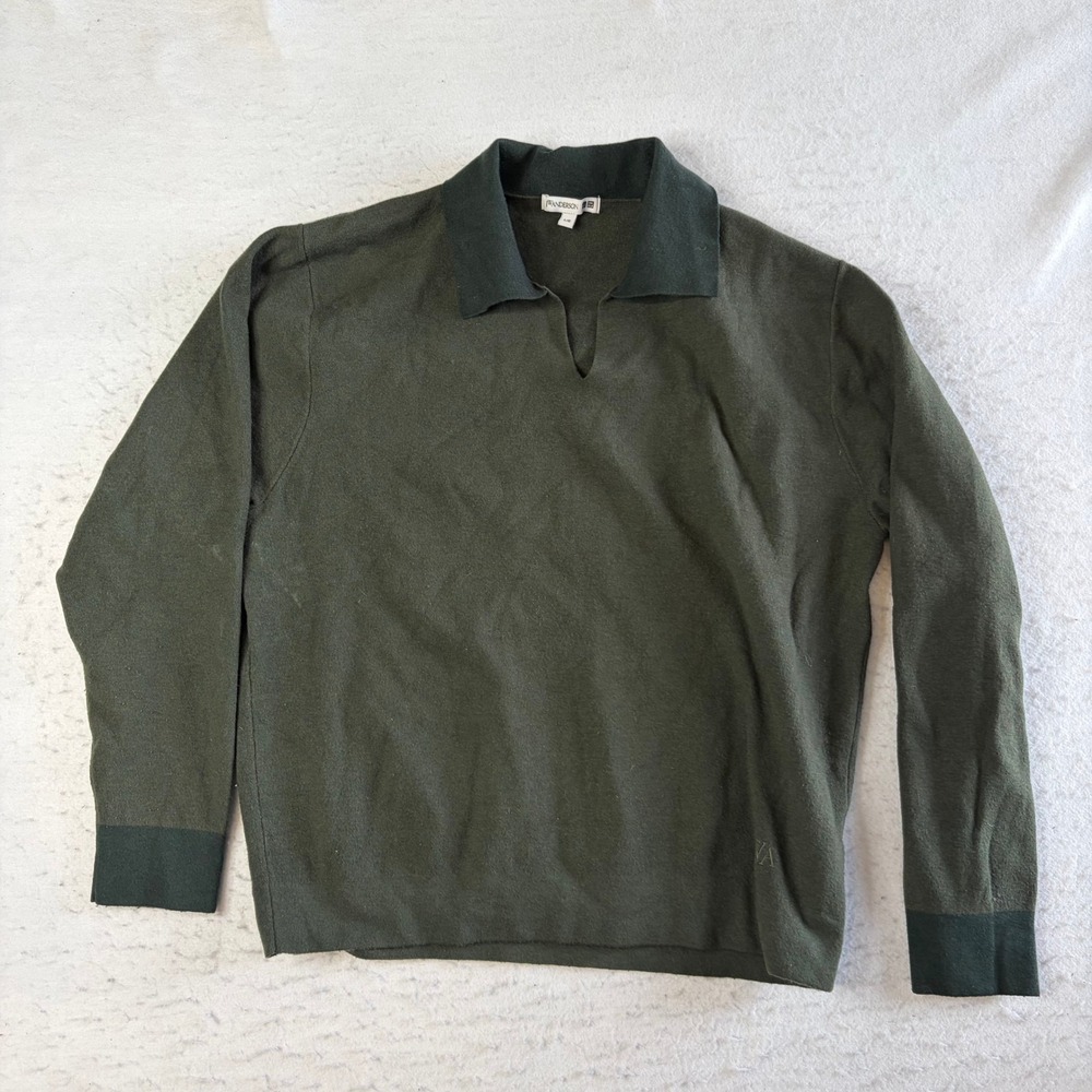 Uniqlo x JW Anderson Polo Sweater Mens Large Green Long Sleeve Knit Pullover